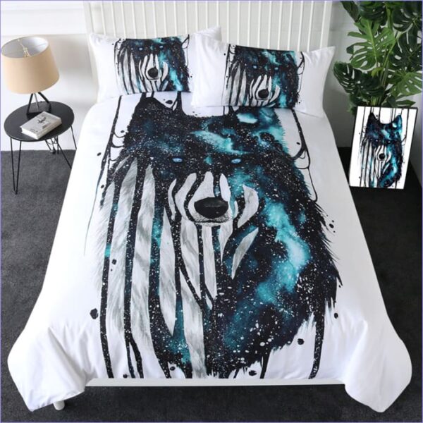 housse de couette loup peinture galaxie