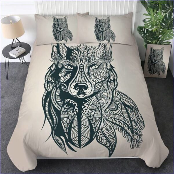 housse de couette loup tribal