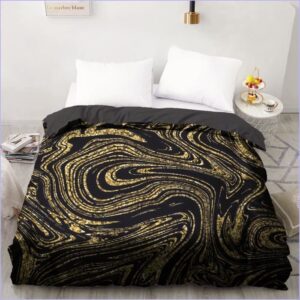 Housse de Couette Marbrée Noire tourbillon d'or