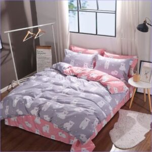 Housse de Couette Oursons gris et rose