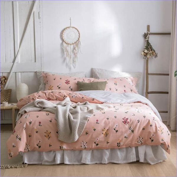 Housse de couette à motifs de fleurs roses