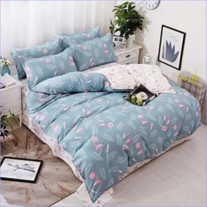 housse de couette plumes bleues roses