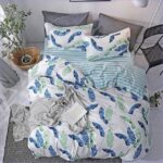 housse de couette plumes bleues et vertes