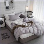 Housse de Couette Rayée Gris et Blanc
