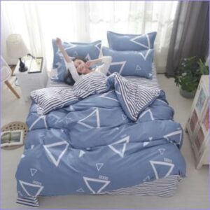 housse de couette scandinave bleue triangles