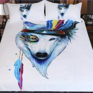 Housse de Couette Tête de Loup Blanc