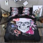 housse de couette tête de mort crane et fleurs