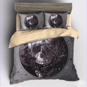 housse de couette tête de mort grise