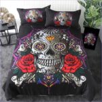 housse de couette tête de mort mexicaine et roses