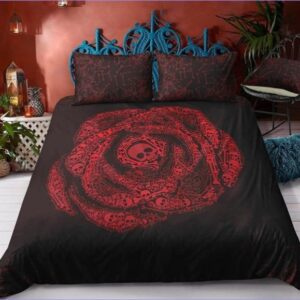 housse de couette tête de mort spirale rouge