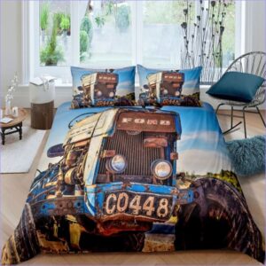 housse de couette tracteur bleu vintage