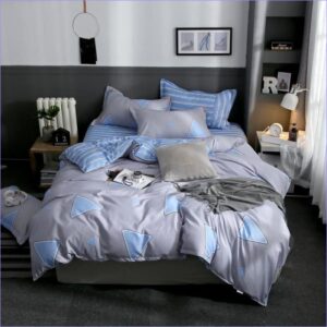housse de couette motif triangle bleu