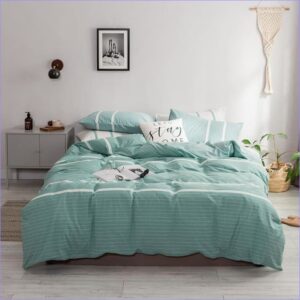 housse de couette vert eau rayée