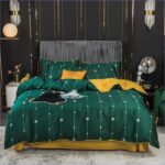 linge de lit vert et jaune