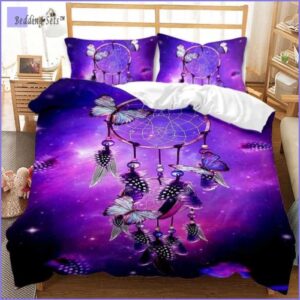 housse de couette violette attrape rêve papillons