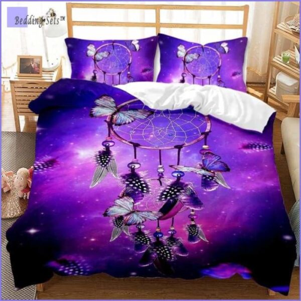 housse de couette violette attrape rêve papillons